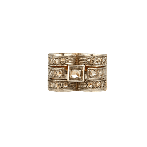 Bague 51 Bague Tank or gris et jaune avec diamants 58 Facettes GU59
