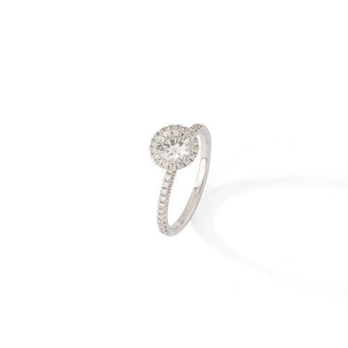 Bague 52 Bague de fiançailles halo en or blanc 18k et diamants 58 Facettes