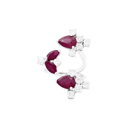 Bague 46 Bague ouverte en or blanc 750 sertie de rubis et diamants 58 Facettes 35094