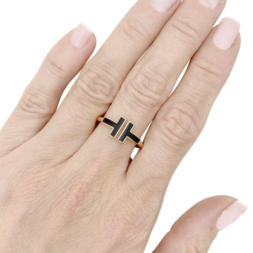 Bague 54 Tiffany & Co Tiffany T Wire - Bague en or rose et onyx 58 Facettes 35010