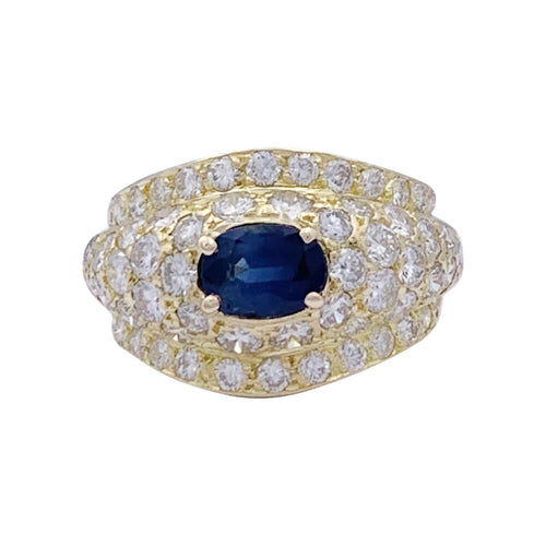 Bague 50 Bague jonc en or jaune 750/000 avec diamants et saphir 58 Facettes 33326
