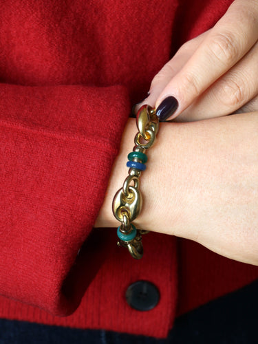 Bracelet Bracelet chaîne maille grain de café en or jaune 18 carats et agate 58 Facettes 1211.3