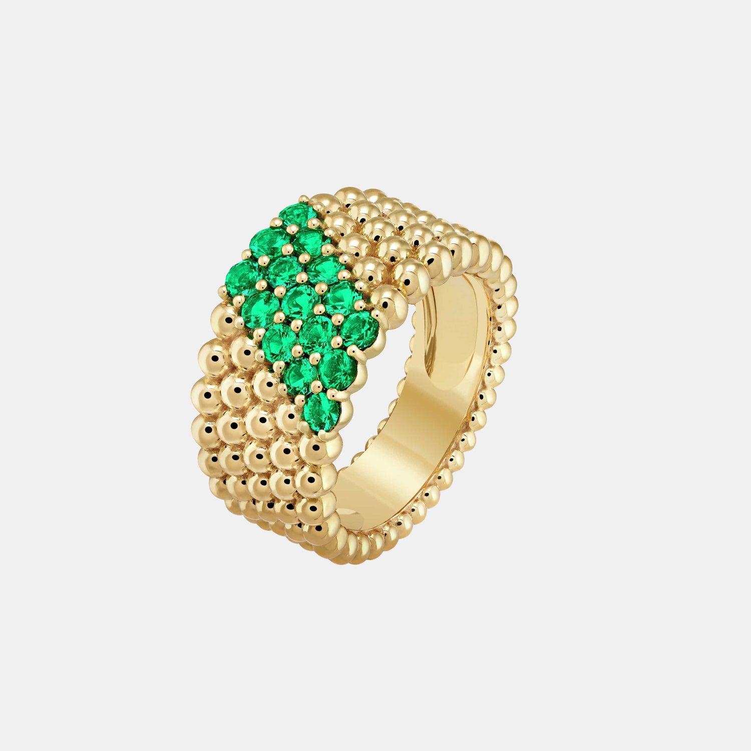 Bague Perlée Or jaune Émeraude 0.69ct