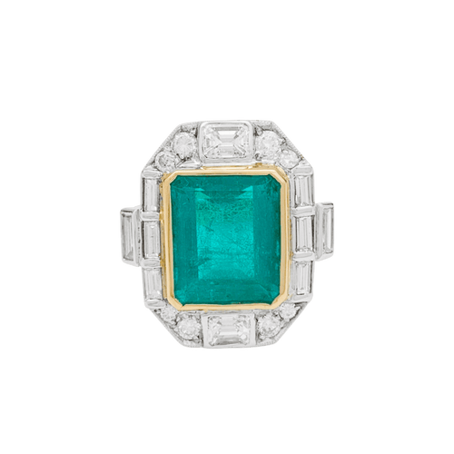 Bague 55 Bague en or jaune et or blanc 750 émeraude et diamants 58 Facettes 30866