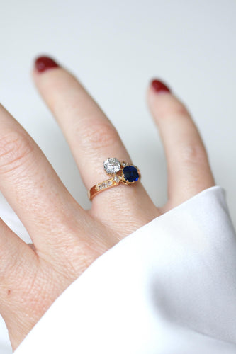Bague 53 Bague Toi et Moi en or rose 18kt et platine, saphir et diamants 58 Facettes