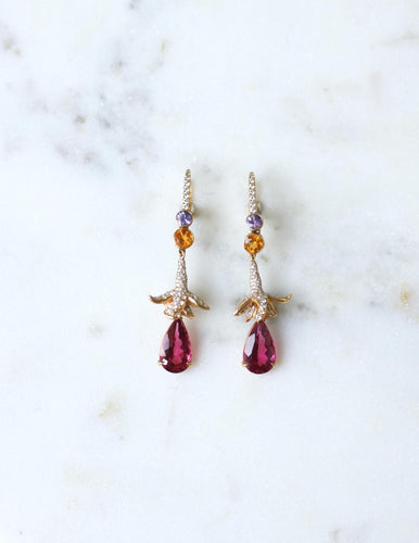 Boucles d'oreilles Lorenz Bäumer - Boucles d’oreilles pendantes en or jaune et diamants, saphirs, héliodores, rubellites 58 Facettes