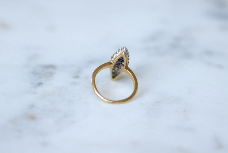 Bague 50 Bague marquise étoile en or jaune 18k et platine, saphirs et diamants 58 Facettes