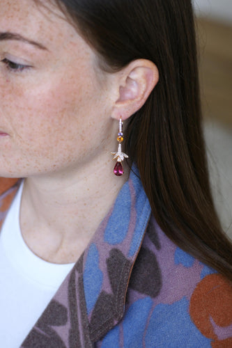 Boucles d'oreilles Lorenz Bäumer - Boucles d’oreilles pendantes en or jaune et diamants, saphirs, héliodores, rubellites 58 Facettes