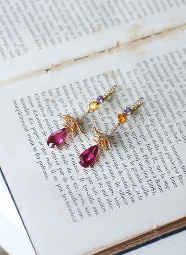 Boucles d'oreilles Lorenz Bäumer - Boucles d’oreilles pendantes en or jaune et diamants, saphirs, héliodores, rubellites 58 Facettes