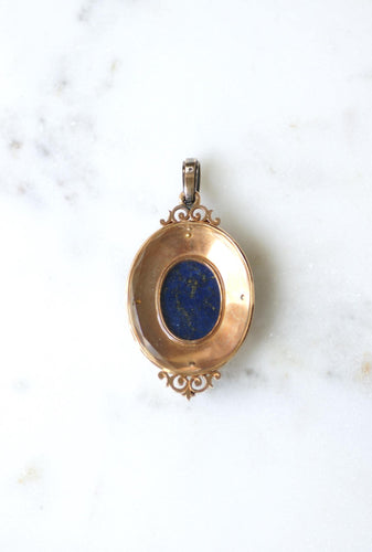Pendentif Pendentif médaillon scarabée en or rose 18k et argent, lapis-lazuli, perles, diamants 58 Facettes