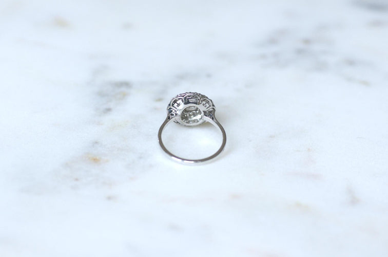 Bague 54 Bague cible Art déco double entourage en or blanc 18k, platine et diamants 58 Facettes