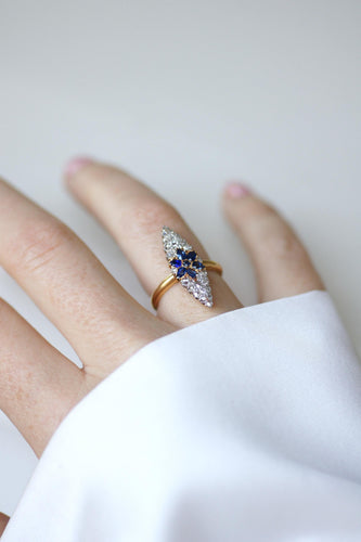 Bague 50 Bague marquise étoile en or jaune 18k et platine, saphirs et diamants 58 Facettes