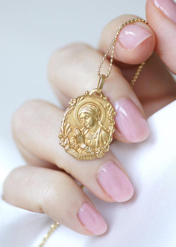 Pendentif Médaille - Médaille Vierge Marie « Virgo fidelis » en or jaune 18 kt 58 Facettes