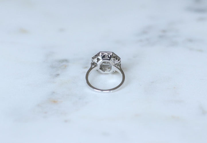 Bague 53 Bague Art Déco octogonale en platine et diamants 0,65 ct 58 Facettes