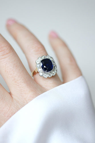 Bague 54 Bague Pompadour Art Déco en or rose 18k et platine, saphir et diamants 58 Facettes