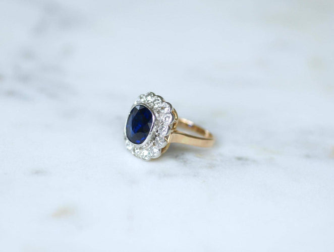 Bague 54 Bague Pompadour Art Déco en or rose 18k et platine, saphir et diamants 58 Facettes