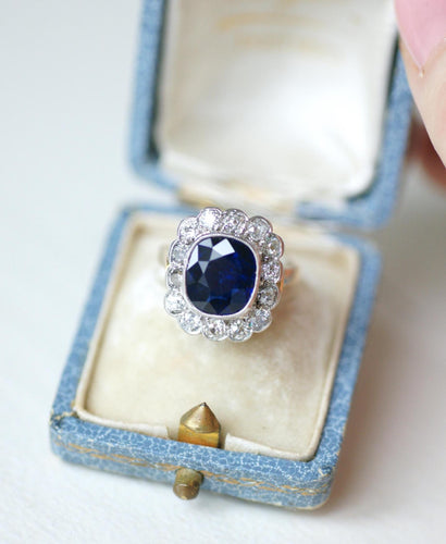 Bague 54 Bague Pompadour Art Déco en or rose 18k et platine, saphir et diamants 58 Facettes