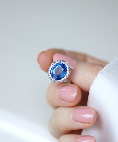 Bague 51 Bague Art déco en platine saphir de Ceylan non chauffé et diamants 58 Facettes