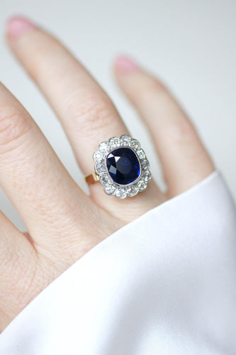 Bague 54 Bague Pompadour Art Déco en or rose 18k et platine, saphir et diamants 58 Facettes