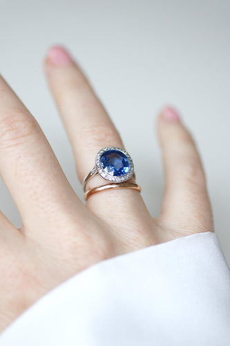 Bague 51 Bague Art déco en platine saphir de Ceylan non chauffé et diamants 58 Facettes