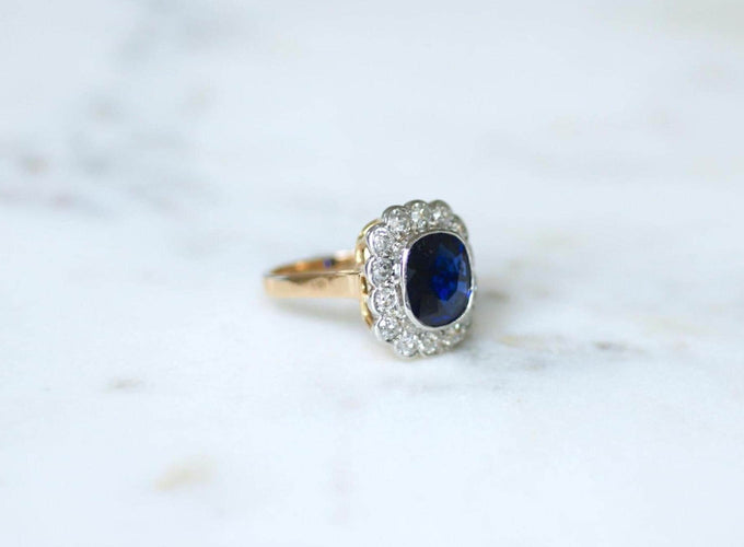 Bague 54 Bague Pompadour Art Déco en or rose 18k et platine, saphir et diamants 58 Facettes