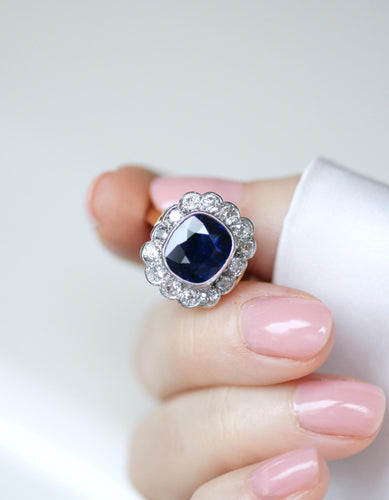 Bague 54 Bague Pompadour Art Déco en or rose 18k et platine, saphir et diamants 58 Facettes