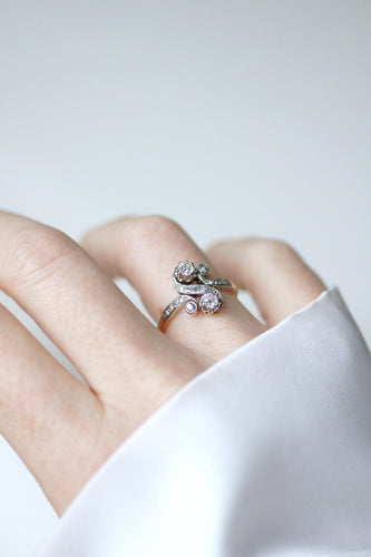 Bague 56.5 Bague Toi et Moi en or jaune 18k et platine, diamants 0,55 ct 58 Facettes