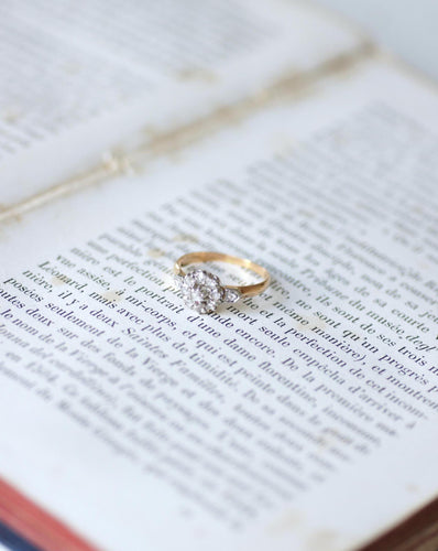 Bague 55 Bague marguerite ancienne en or rose 18kt et platine et diamants 58 Facettes