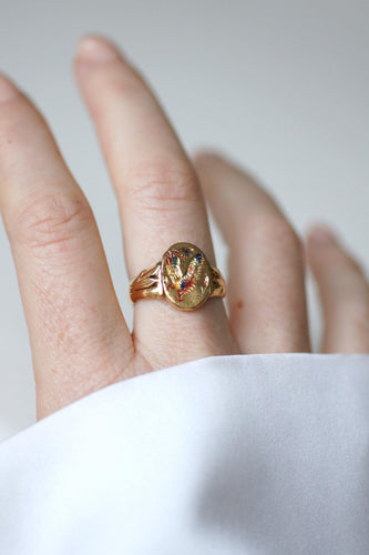 Bague 55 Bague ancienne chinoise pivotante en or jaune 21kt et émail 58 Facettes