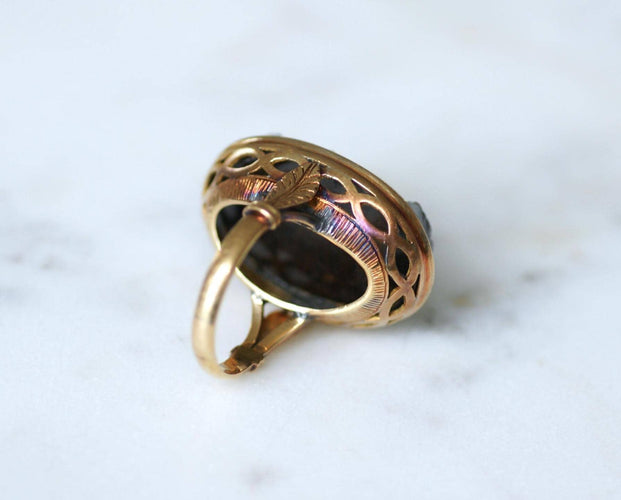 Bague 60.5 Chevalière ancienne - Bague en or jaune 18 kt avec camée sardonyx 58 Facettes