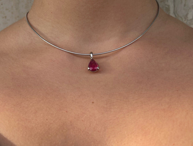 Collier Collier pendentif en or jaune et blanc 18k et rubis 58 Facettes BO/220086 NSS