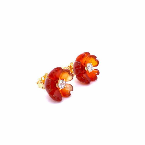 Boucles d'oreilles Boucles d’oreilles fleur en or 18 carats, cornaline et diamants 0,85 ct 58 Facettes