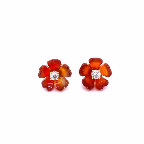 Boucles d'oreilles Boucles d’oreilles fleur en or 18 carats, cornaline et diamants 0,85 ct 58 Facettes