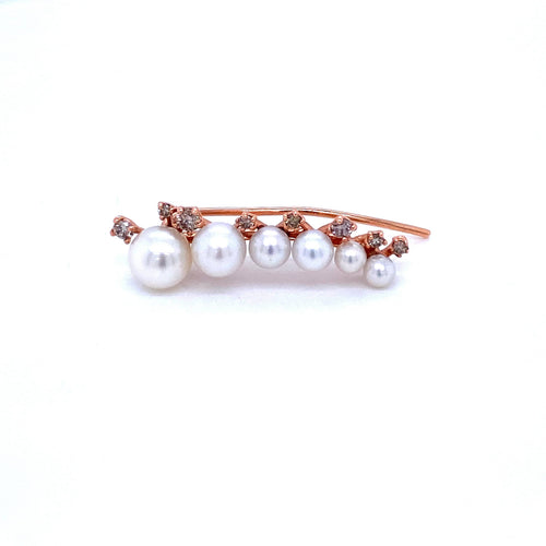 Boucles d'oreilles Boucle d’oreille - Pendante en or rose 14K, perles et diamants 58 Facettes