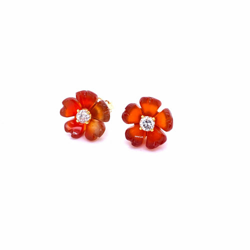 Boucles d'oreilles Boucles d’oreilles fleur en or 18 carats, cornaline et diamants 0,85 ct 58 Facettes