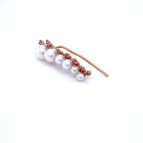 Boucles d'oreilles Boucle d’oreille - Pendante en or rose 14K, perles et diamants 58 Facettes