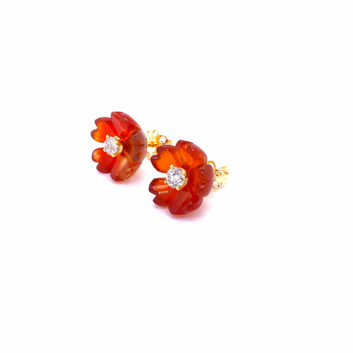 Boucles d'oreilles Boucles d’oreilles fleur en or 18 carats, cornaline et diamants 0,85 ct 58 Facettes