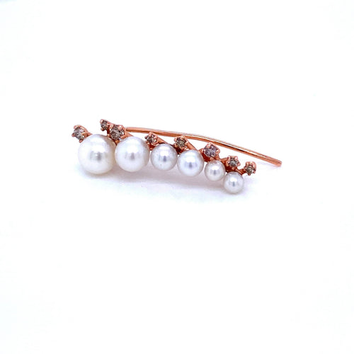 Boucles d'oreilles Boucle d’oreille - Pendante en or rose 14K, perles et diamants 58 Facettes