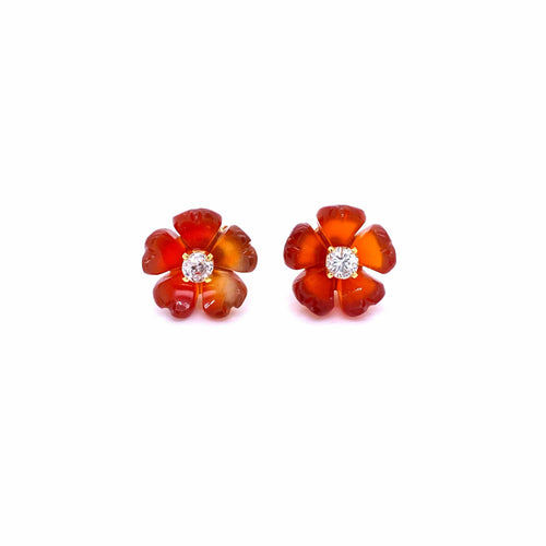 Boucles d'oreilles Boucles d’oreilles fleur en or 18 carats, cornaline et diamants 0,85 ct 58 Facettes