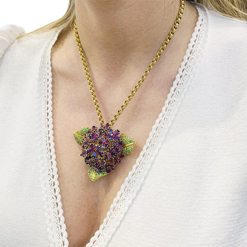 Boucles d'oreilles René Boivin « Bouquet de Violettes » - Clip en or jaune 750 et gemmes 58 Facettes 30363