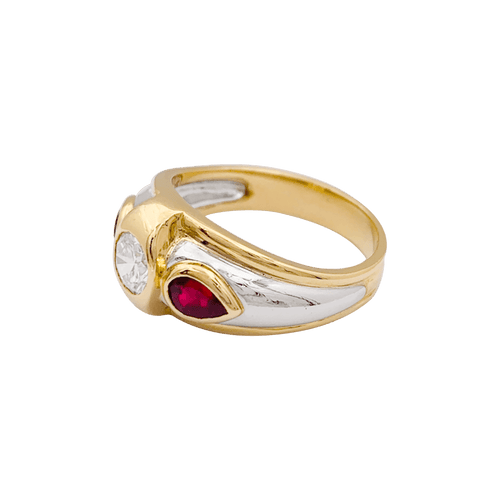 Bague 51 Bague jonc en or jaune et platine avec diamant et rubis 58 Facettes 34341