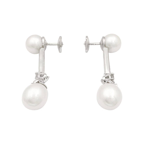 Boucles d'oreilles Boucles d’oreilles pendantes perles et diamants en platine et or blanc 58 Facettes 33846