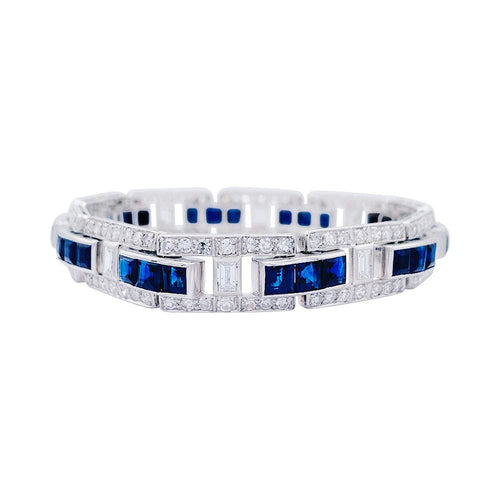 Bracelet Bracelet Art déco en platine, saphirs calibrés et diamants 58 Facettes 32336