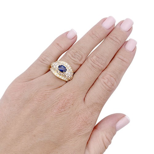 Bague 50 Bague jonc en or jaune 750/000 avec diamants et saphir 58 Facettes 33326