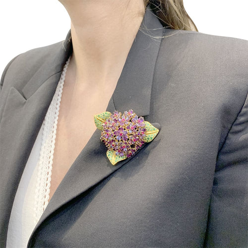 Boucles d'oreilles René Boivin « Bouquet de Violettes » - Clip en or jaune 750 et gemmes 58 Facettes 30363