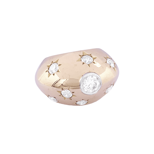 Bague 54 Bague bombée en or rose 18K et diamants taille ancienne 58 Facettes 34688