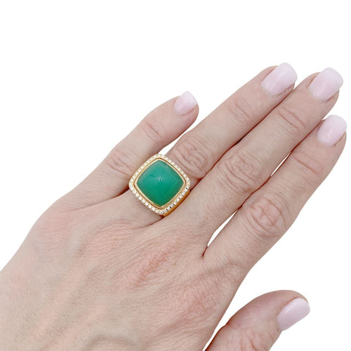 Bague 53 Fred Pain de sucre - Bague en or jaune 750, chrysoprase et diamants 58 Facettes 35047