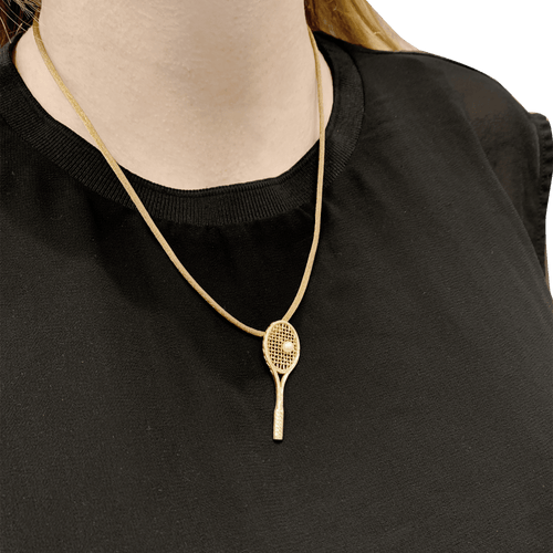 Pendentif Pendentif raquette de tennis en or jaune 750 avec perle de culture 58 Facettes 34804