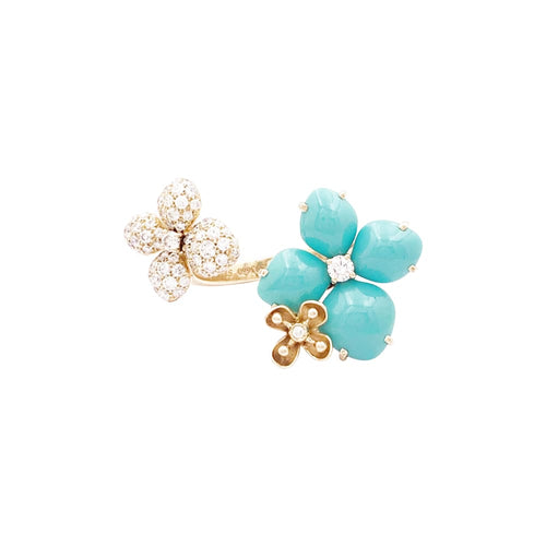 Bague 51 Chaumet Hortensia Eden - Bague ouverte en or rose, diamants et turquoises 58 Facettes 35031