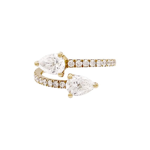 Bague 53 Bague croisée en or jaune 750 avec diamants poire et brillants 58 Facettes 35143